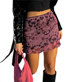 Mini Skirt Sheer Tie-dye Print High Waist Mesh Bodycon Skirt with Lining y2k Clothes E Girl Streetwear